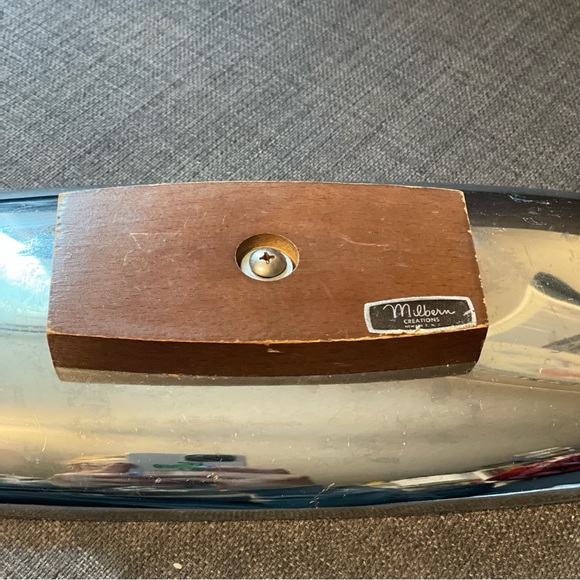 Vintage Milbern Creations Large Chrome & Wood Serving Tray MCM 14”x5.25”x1.5” - Picture 5 of 5